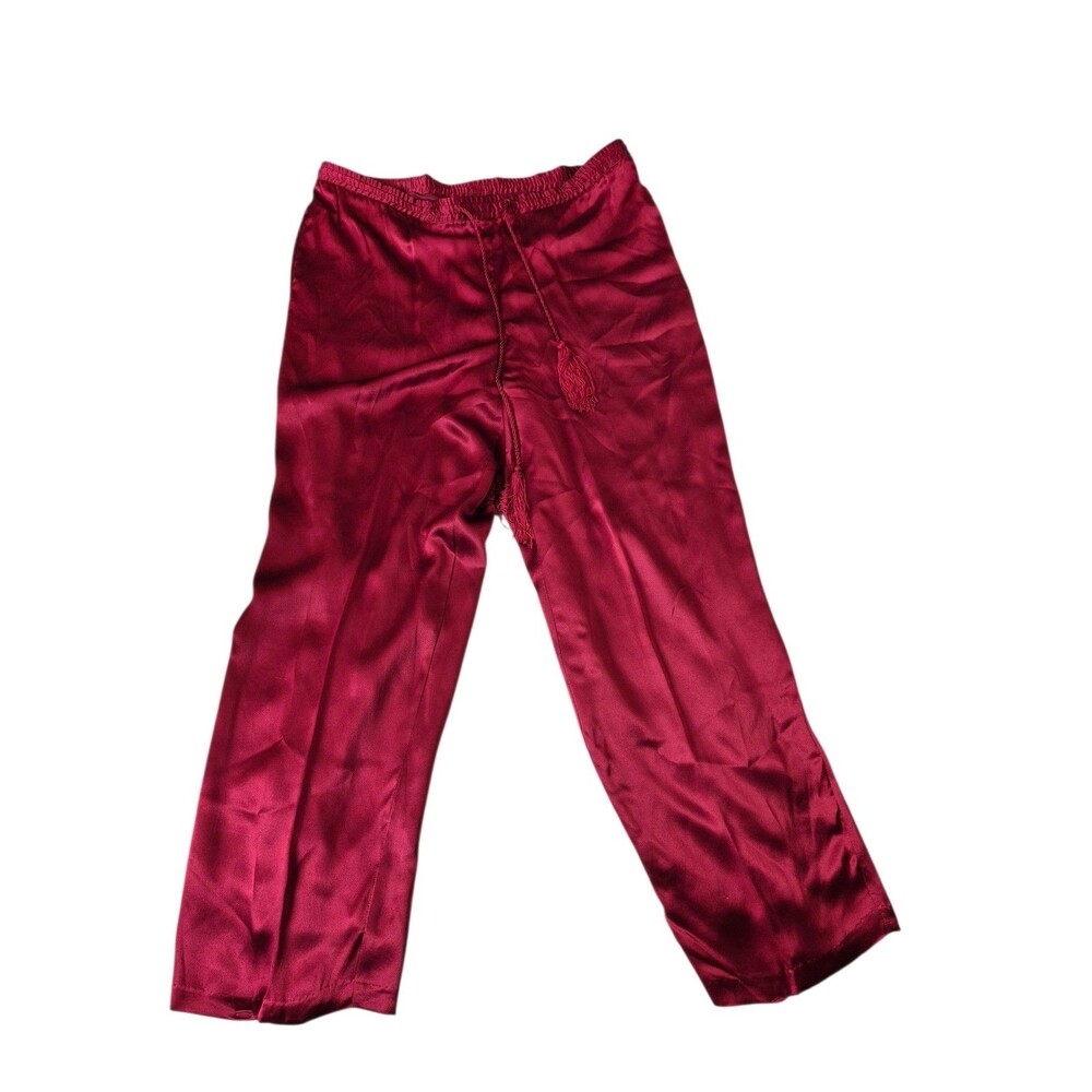 Seta Studio Vintage Silk Pants Straight Leg Silk Pants Wine Red Sz M/L